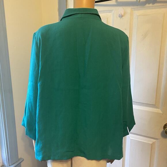Fridaze Top Womens L 100% Linen Green Collared Button Up Shirt Jacket Lagenlook - Picture 9 of 10